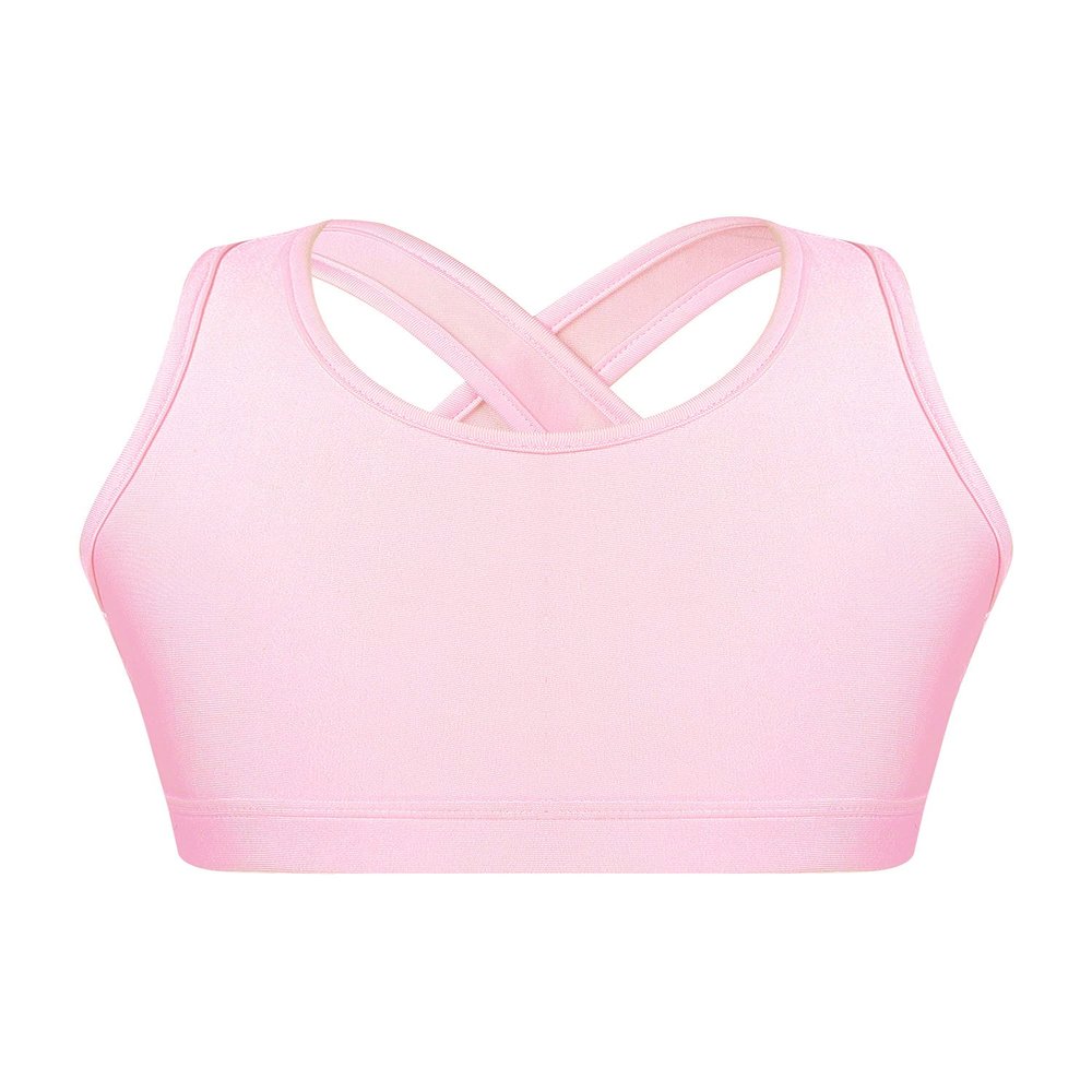 HULIJA Girls Kids Criss Cross Back Mock Neck Crop Tops Bra for Ballet Dance Sports Workout Activewear Pink 9-10 Years