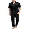 SWOMOG Mens Satin Pajama Set Short Sleeve Classic Sleepwear Button Down Silky Loungewear with Long Pants Black X-Large view 1
