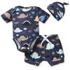 HINTINA Infant Baby Boys Dinosaur Shorts Outfits Dino Bodysuit Short Pants Summer Clothes Set 3-6 Months view 1
