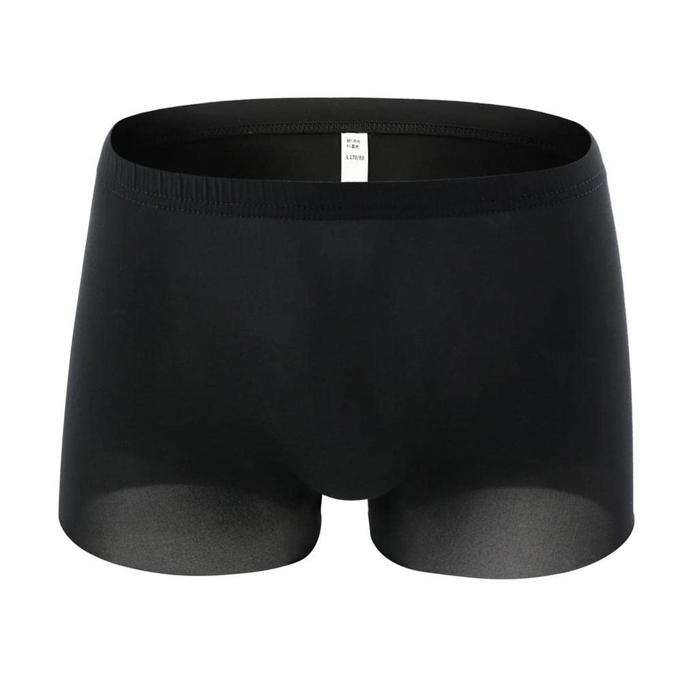 Saohuo Men's Stretch Underpants Wide Waistband Pure Color Ice Silk Trunks Breathable Soft Comfy Athletic Supporter Underwear Black