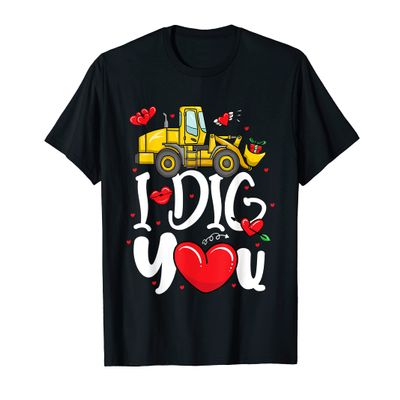 I Dig You Valentines Excavator Cute Hearts Boys Girls Kids T-Shirt