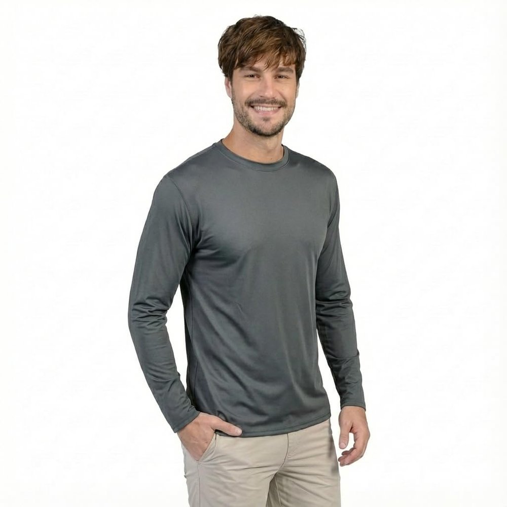 INGEAR Mens UPF 50+ Long Sleeve Sun Shirt  Quick-Dry UV Protection Rash Guard for Fishing, Hiking, Swimming & Outdoor Sports (Charcoal, Large)