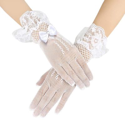 CENAST Women's Short Lace Gloves Vintage Formal Sheer Evening Gloves Wrist Cuffs for Wedding White#7