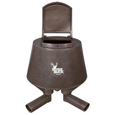 BOSS BUCK Hunting Durable Lightweight Plastic Windproof Waterproof Gravity Feed Deer Post Feeder with 4 Removable Tubes and Lid, 200 LB
