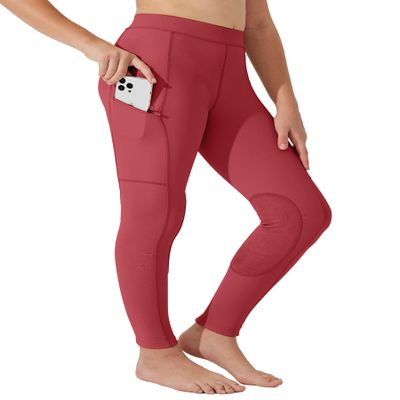 Willit Girls Horse Riding Pants Tights Kids Equestrian Breeches Knee-Patch Youth Schooling Tights Zipper Pockets Red XS
