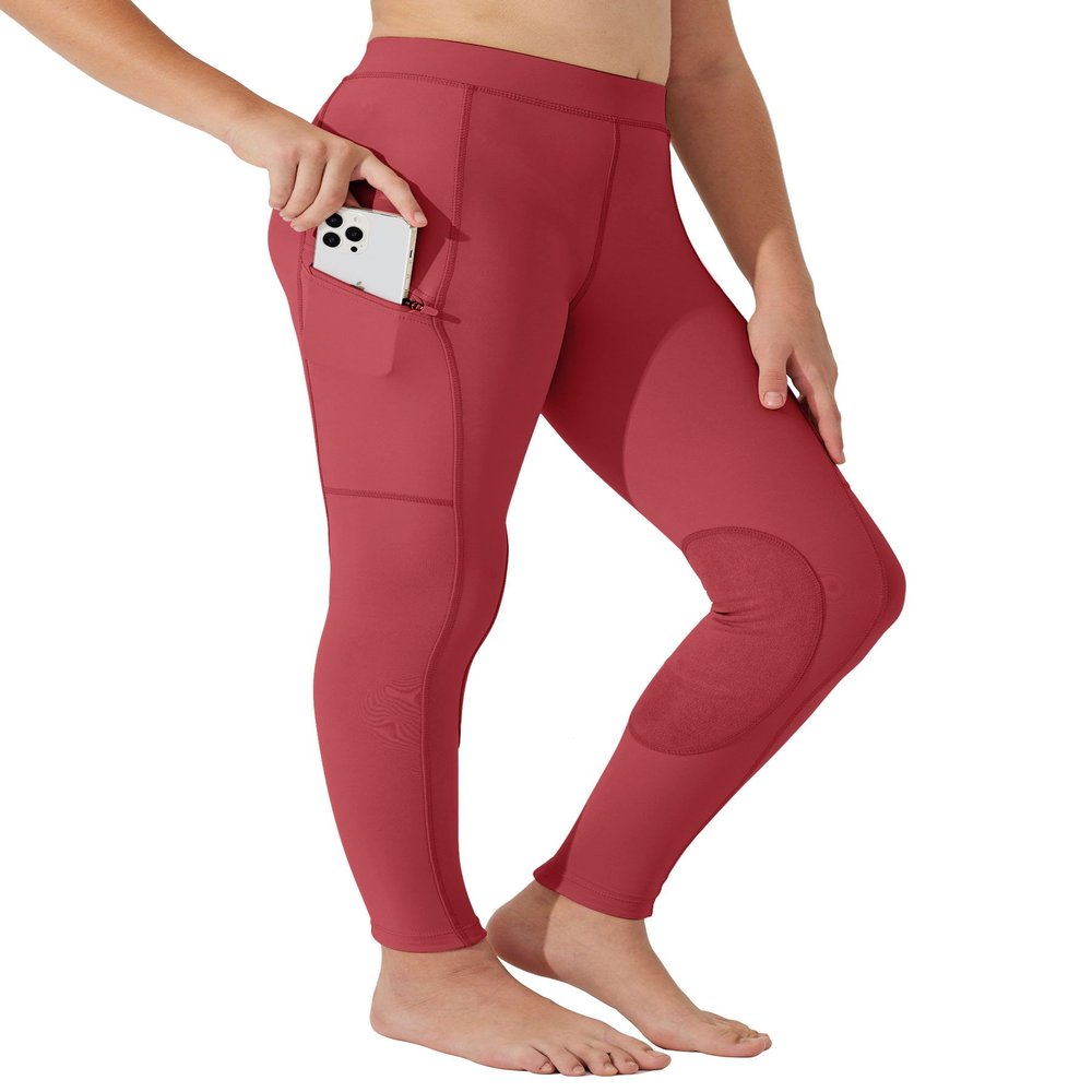 Willit Girls Horse Riding Pants Tights Kids Equestrian Breeches Knee-Patch Youth Schooling Tights Zipper Pockets Red XS