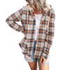 Womens Long Sleeve Plaid Hoodie Jacket Button Down Casual Boyfriend Blouse Shirts Tops Flannel Shirts with Pocket (Coffee, Large) view 1