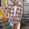 Womens Long Sleeve Plaid Hoodie Jacket Button Down Casual Boyfriend Blouse Shirts Tops Flannel Shirts with Pocket (Coffee, Large) view 2