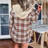 Womens Long Sleeve Plaid Hoodie Jacket Button Down Casual Boyfriend Blouse Shirts Tops Flannel Shirts with Pocket (Coffee, Large) view 3