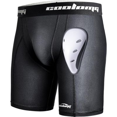 COOLOMG Men Compression Shorts with Protective Cup Baseball Football MMA Lacrosse Black L