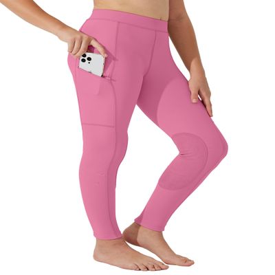 Willit Girls Horse Riding Pants Tights Kids Equestrian Breeches Knee-Patch Youth Schooling Tights Zipper Pockets Pink XL