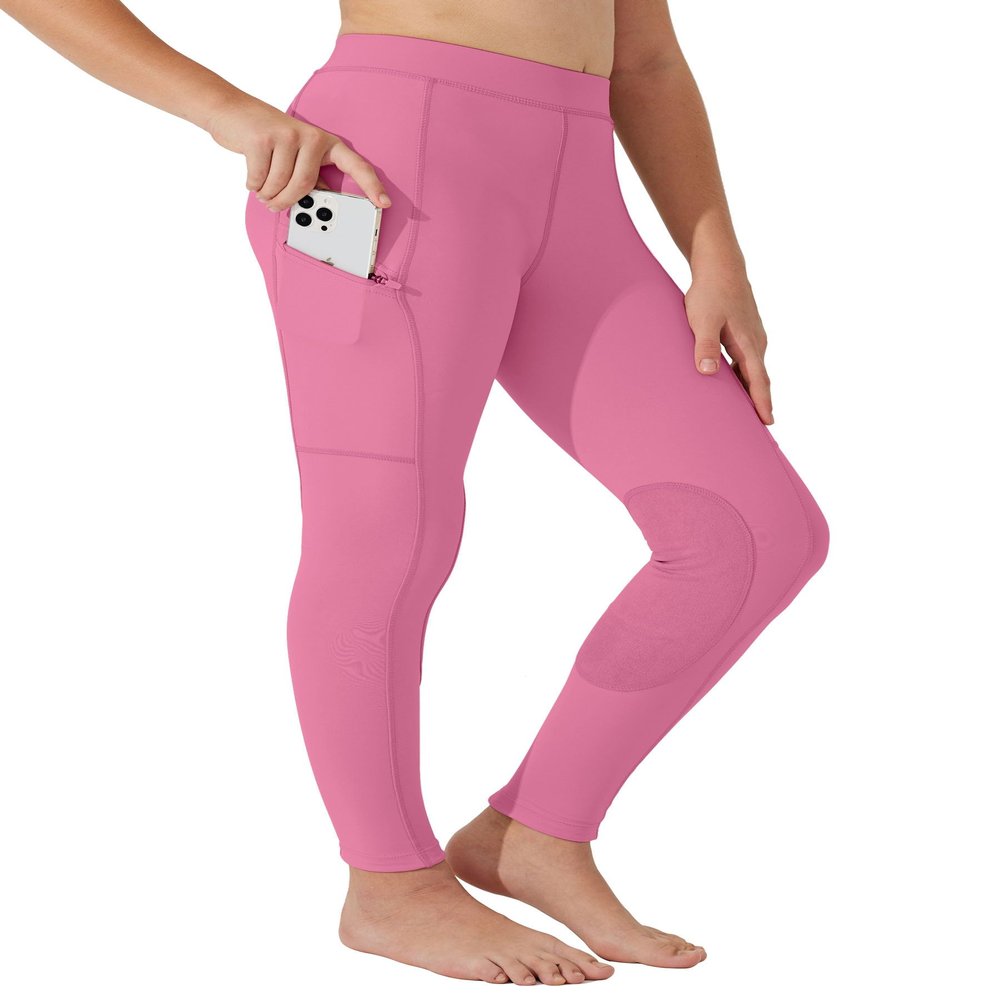 Willit Girls Horse Riding Pants Tights Kids Equestrian Breeches Knee-Patch Youth Schooling Tights Zipper Pockets Pink XL