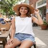 Womens Tank Tops Summer Graphic Sleeveless Loose T Shirts, Solid White, L view 4