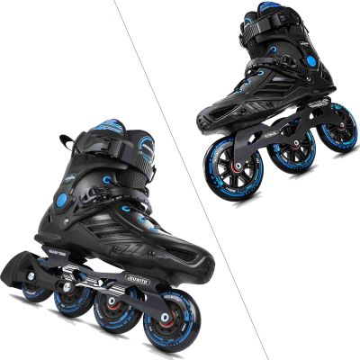 3 Wheels Inline Skates & 4 Wheels Roller Skates Blades (Black & Blue)