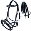 CHALLENGER Horse Western Black Leather Beaded Bitless Padded Sidepull Bridle Reins 77RS22BK view 1