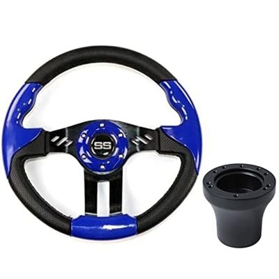 Huskey E-Z-GO Blue Trooper Steering Wheel Black Brushed Spokes Carbon Fiber Texture Grip W/Matte Black Hub Adapter For Medalist TXT RXV VALOR ST Gas Electric Models Premium Quality