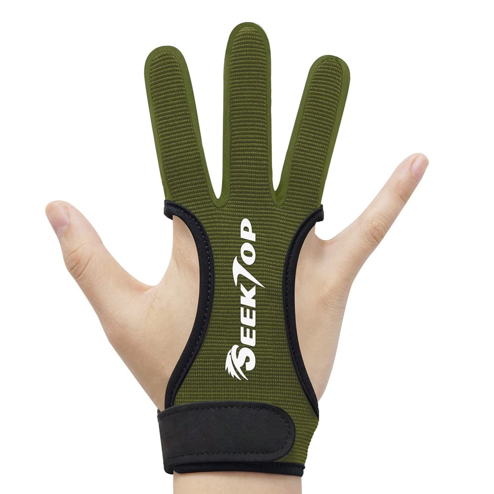 Seektop Archery Gloves Shooting Hunting Leather Three Finger Protector for Youth Adult Beginner (Green, M)