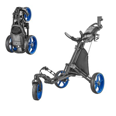 Caddytek CaddyLite One Swivel V8 Golf Push Cart - 3 Wheel Lightweight Folding Trolley with 360 Swivel Front Wheel, Cooler Basket, Umbrella and Drink Holder, Adjustable Handle