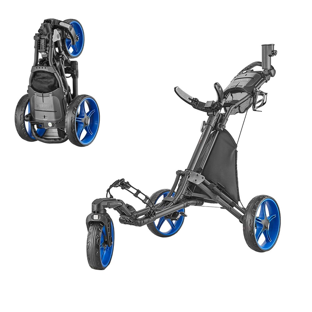 Caddytek CaddyLite One Swivel V8 Golf Push Cart - 3 Wheel Lightweight Folding Trolley with 360 Swivel Front Wheel, Cooler Basket, Umbrella and Drink Holder, Adjustable Handle