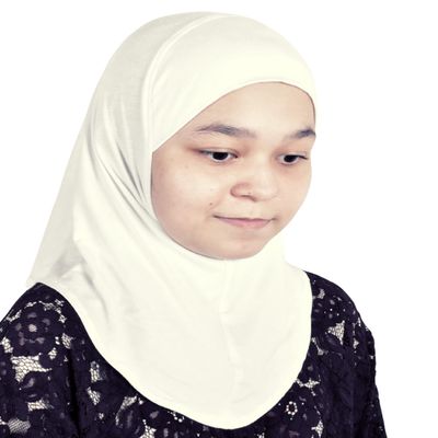 Silk Story Handmade Nur Girls Kids 1 piece Amira Practical Hijab Headscarf Instant Scarf Cotton Jersey Comfort Headwear (Off White)