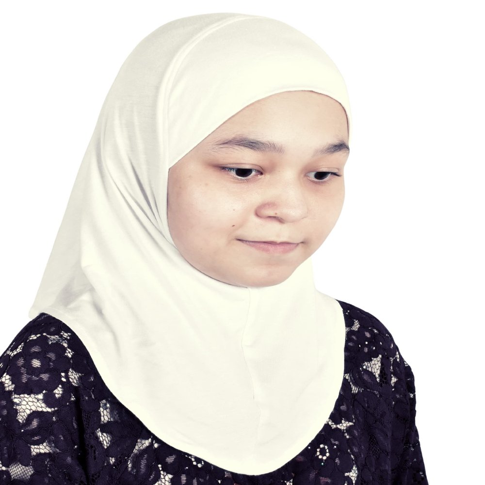 Silk Story Handmade Nur Girls Kids 1 piece Amira Practical Hijab Headscarf Instant Scarf Cotton Jersey Comfort Headwear (Off White)