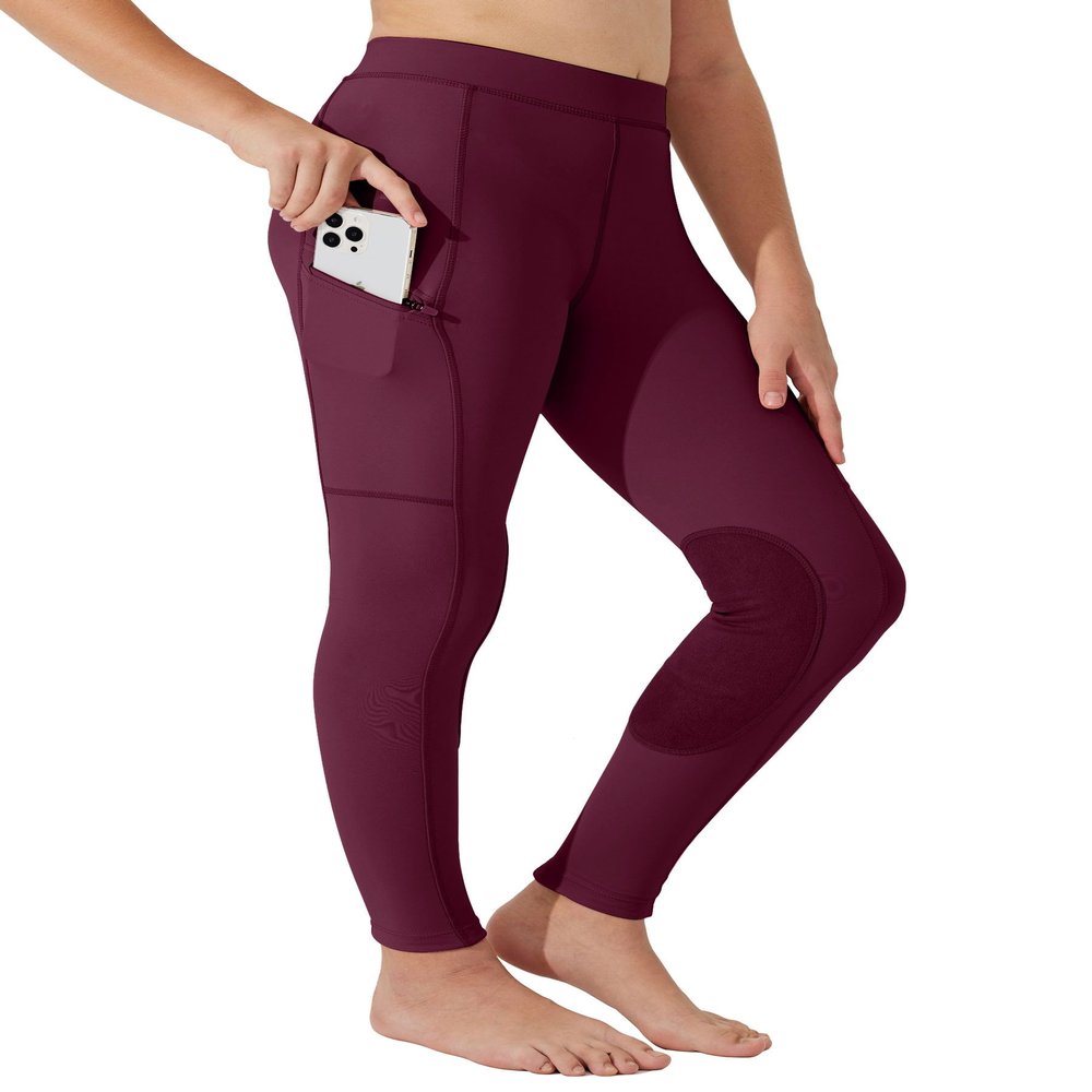 Willit Girls Horse Riding Pants Tights Kids Equestrian Breeches Knee-Patch Youth Schooling Tights Zipper Pockets Burgundy S