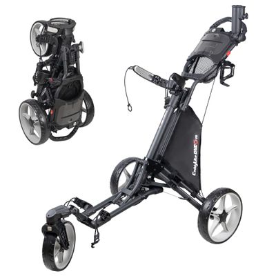 Caddytek CaddyLite One Swivel V8 Golf Push Cart - 3 Wheel Lightweight Folding Trolley with 360 Swivel Front Wheel, Cooler Basket, Umbrella and Drink Holder, Adjustable Handle