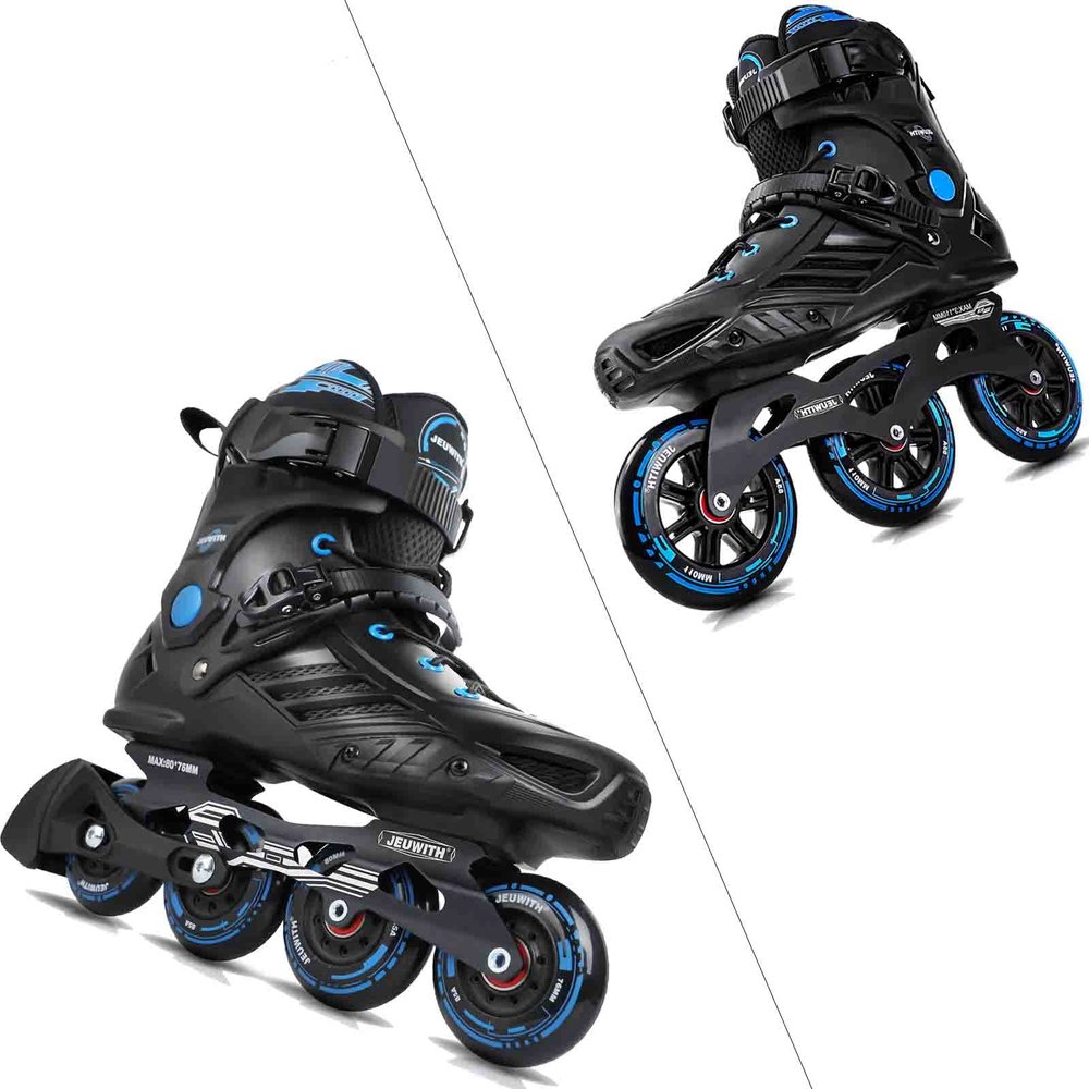 4 Wheels Inline Skates & 3 Wheels Roller Skates Blades (Black & Blue)