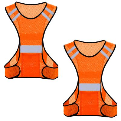 Reflective Running Vest for Men Women, High Visibility Safety Vest with Large Pocket, Lightweight Reflective Running Gear for Motorcycle,Cycling,Jogging,Walk At Night, Adjustable Waist, 2 PCS, Orange