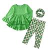 ACSUSS St Patricks Day Outfits Toddler Girls Long Sleeve Tunic Top Shamrock Pants Scarf 3PCS Set Green A 1-2 Years view 1