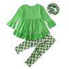 ACSUSS St Patricks Day Outfits Toddler Girls Long Sleeve Tunic Top Shamrock Pants Scarf 3PCS Set Green A 1-2 Years view 2