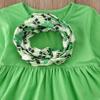 ACSUSS St Patricks Day Outfits Toddler Girls Long Sleeve Tunic Top Shamrock Pants Scarf 3PCS Set Green A 1-2 Years view 3
