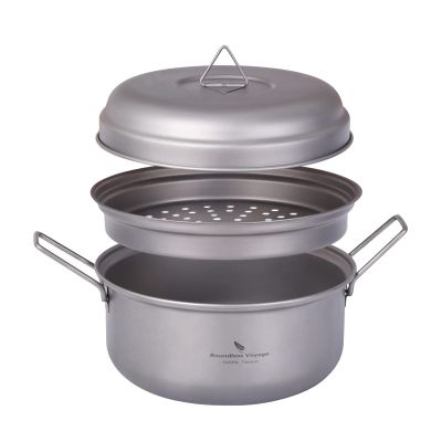 Boundless Voyage 1800ML Multifunctional Titanium Steamer Stockpot Set with Lid Outdoor Camping Backpacking Kitchen A-Ti2058C