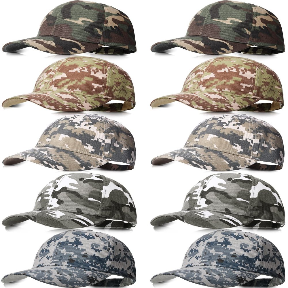 10 Pieces Military Camouflage Baseball Cap - Adjustable Camo Hat for Fishing, Sports, Hunting - Outdoor Headwear for Men and Women