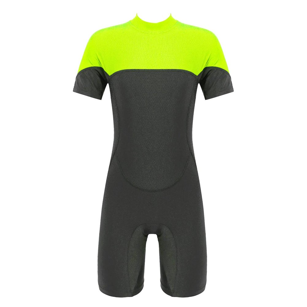 Freebily Kids Boys One Piece Rash Guard Wetsuit Short Sleeves Zippered Surfing Jumpsuit Fluorescent_Green 4