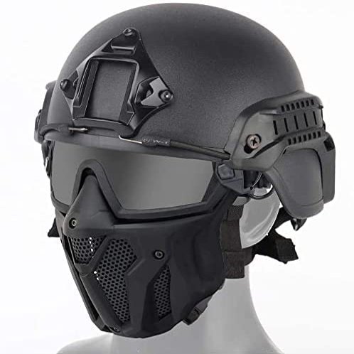 Tactical PJ Airsoft Helmet and Full Face Protection Mask Set,with Detachable Anti-Fog Goggles Fast Helmet for Paintball CS
