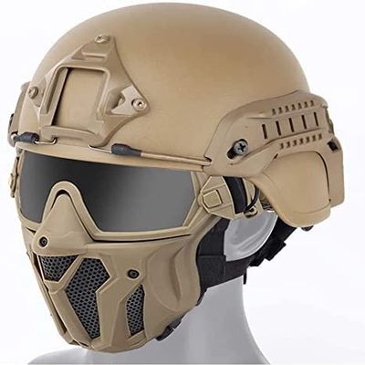 Tactical PJ Airsoft Helmet and Full Face Protection Mask Set,with Detachable Anti-Fog Goggles Fast Helmet for Paintball CS