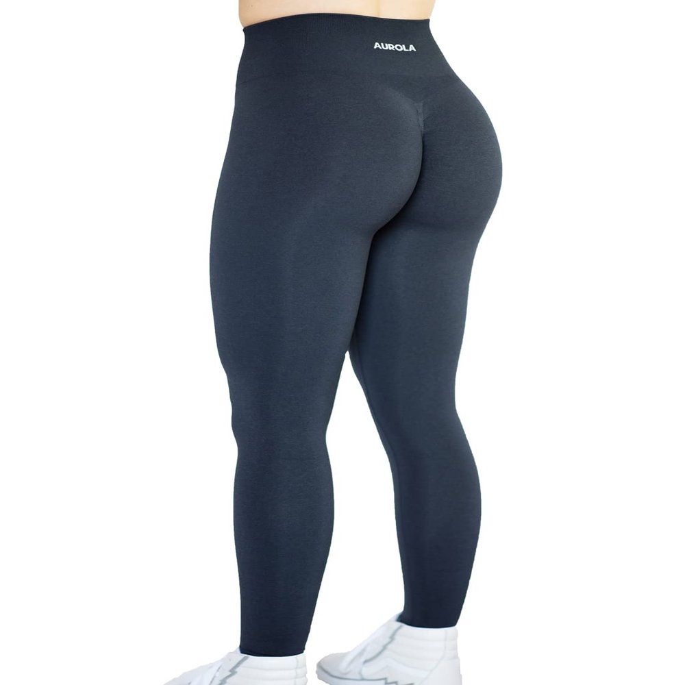 AUROLA Intensify Seamless Scrunch Legging Women Yoga Pants 7/8 Tummy Control Running for Workout Fitness Sport-25'' (XL, Black Marl)