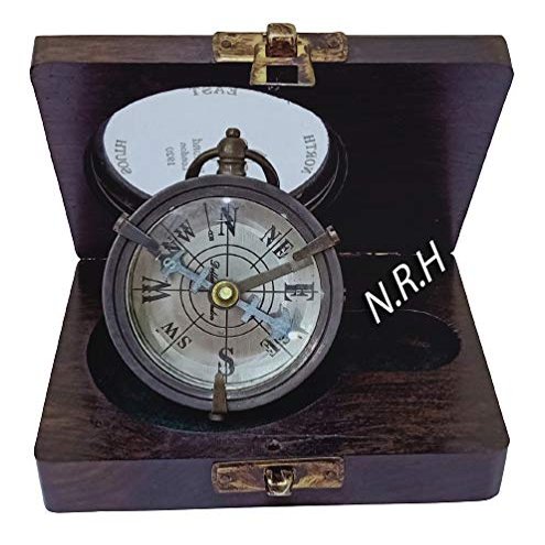 Nautical Antique Brass Compass Dollond London 1920 Compass with Leather Case Pocket Compass