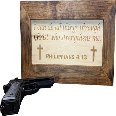 Bellewood Designs Hidden Gun Storage with Personalized Bible Verse, Six Concealment Cabinet Styles Available (Dual Crosses)