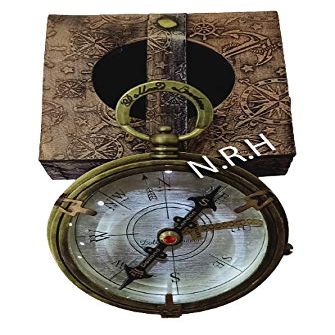 Antique Brass Working Compass with Leather Box Vintage Marine Maritime Compass