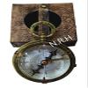 Antique Brass Working Compass with Leather Box Vintage Marine Maritime Compass view 1