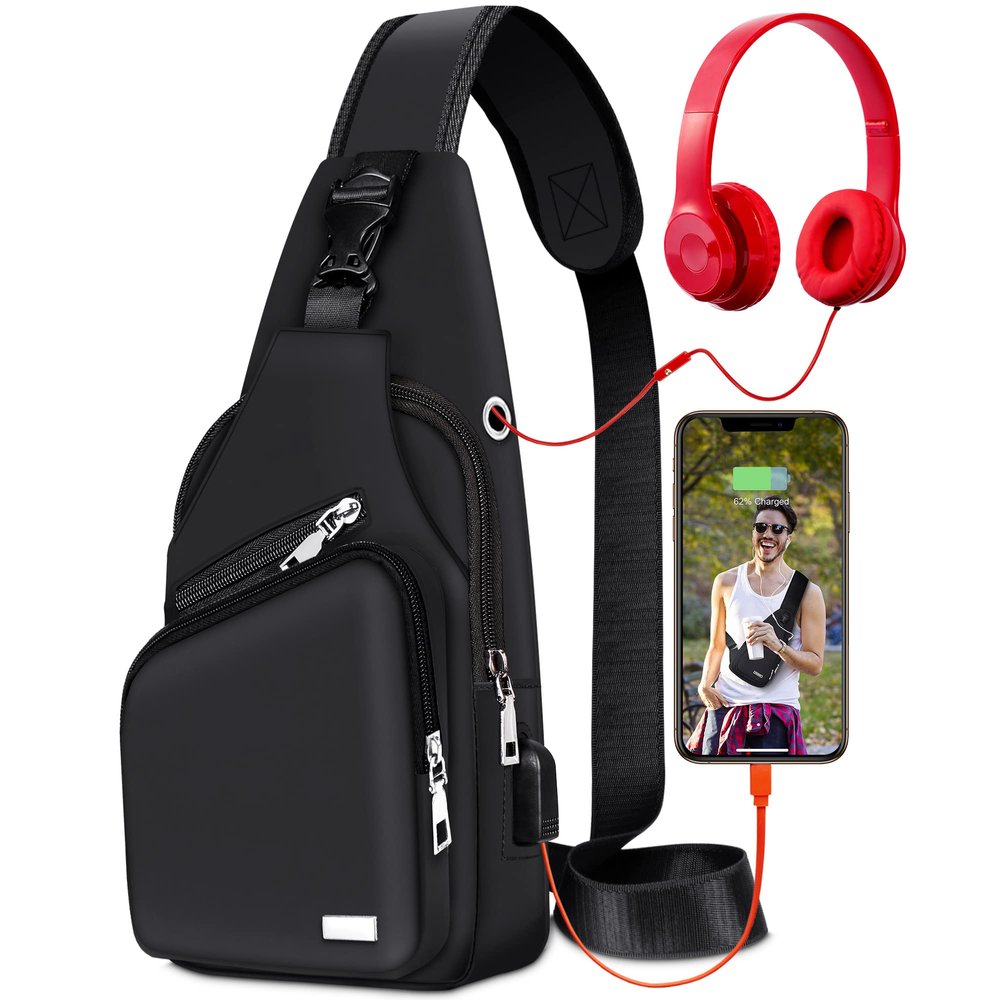 Codoule Sling Shoulder Bag Crossbody Backpack for Men,Waterproof Hiking Daypack Multipurpose Cross Body Chest Bag with USB Charger Hole