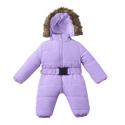 JIAKECHONG Infant Baby Girls Snowsuit Romper Hooded Warm Outerwear Jacket Jumpsuit Coat Long Sleeve Midweight Softshell Coat (Purple, 9-12 Months)