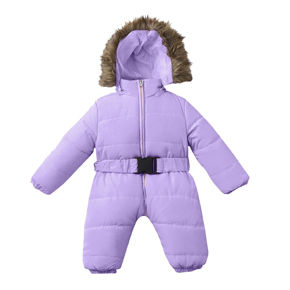 JIAKECHONG Infant Baby Girls Snowsuit Romper Hooded Warm Outerwear Jacket Jumpsuit Coat Long Sleeve Midweight Softshell Coat (Purple, 9-12 Months)