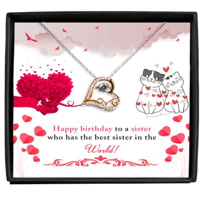 zapbest Love Dancing Necklace Luxury Box - Best Sister in The World, Love Dancing Necklace, Birthday Gift Necklace For Sister, Sister Birthday Gift Necklace
