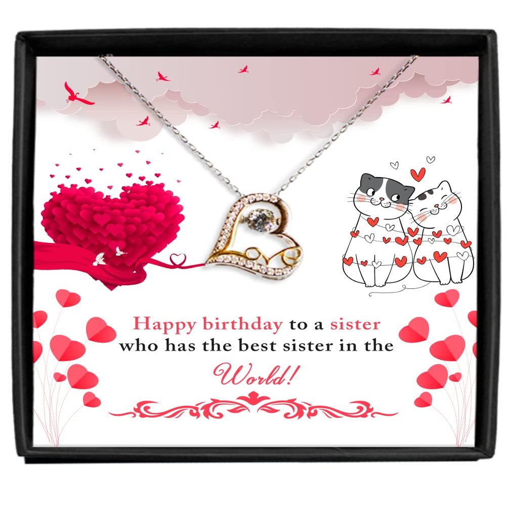 zapbest Love Dancing Necklace Luxury Box - Best Sister in The World, Love Dancing Necklace, Birthday Gift Necklace For Sister, Sister Birthday Gift Necklace