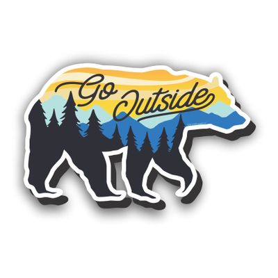 Go Outside Bear Sticker (4" Tall 6.5" Wide)
