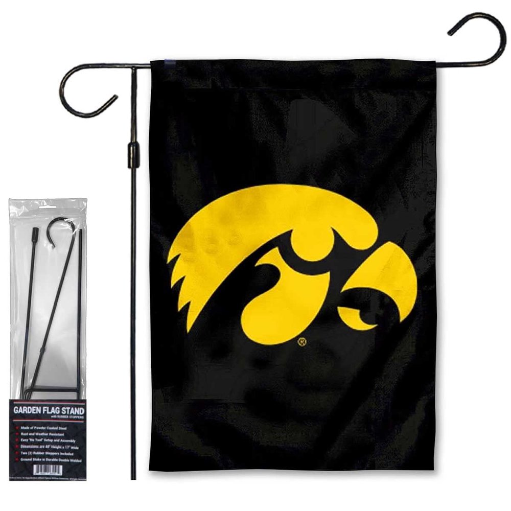 College Flags & Banners Co. Iowa Hawkeyes Black Garden Flag and Stand Holder Flagpole Set