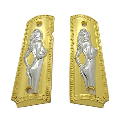 Custom 1911 Grips Full Size for Kimber, Colt, Rock Island, Springfield, Taurus, & Clones - 1911 Full Size Metal Gold Nickel Grips